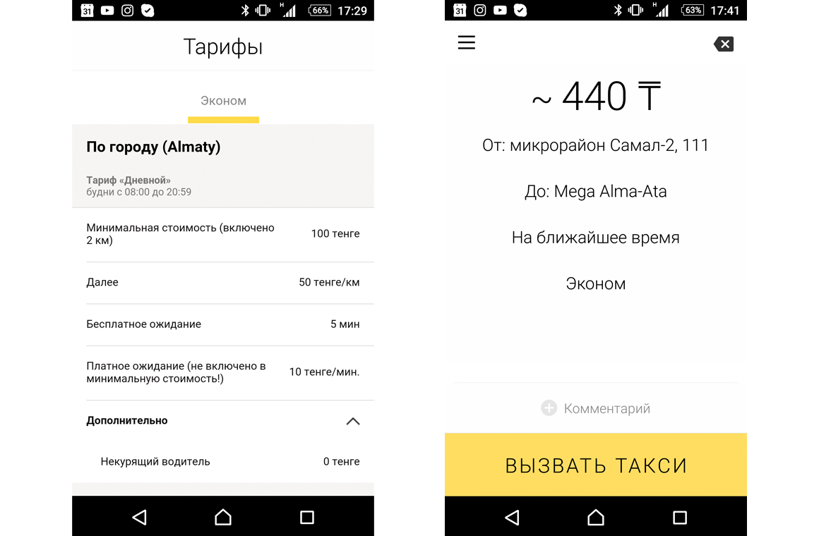 Тарифы Яндекс Такси