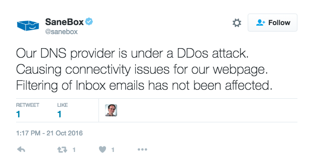 DDoS attack Sanebox