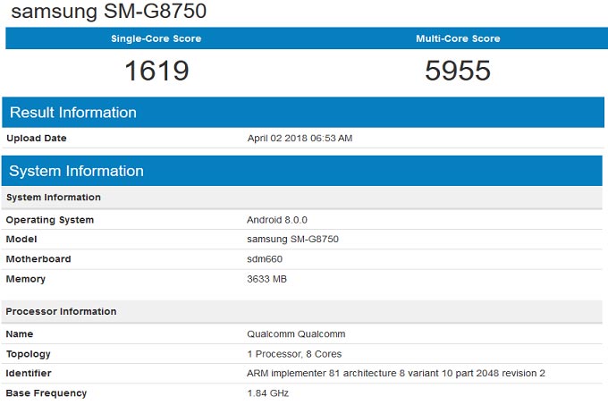 Результаты тест в Geekbench предположительно Galaxy S9 Mini